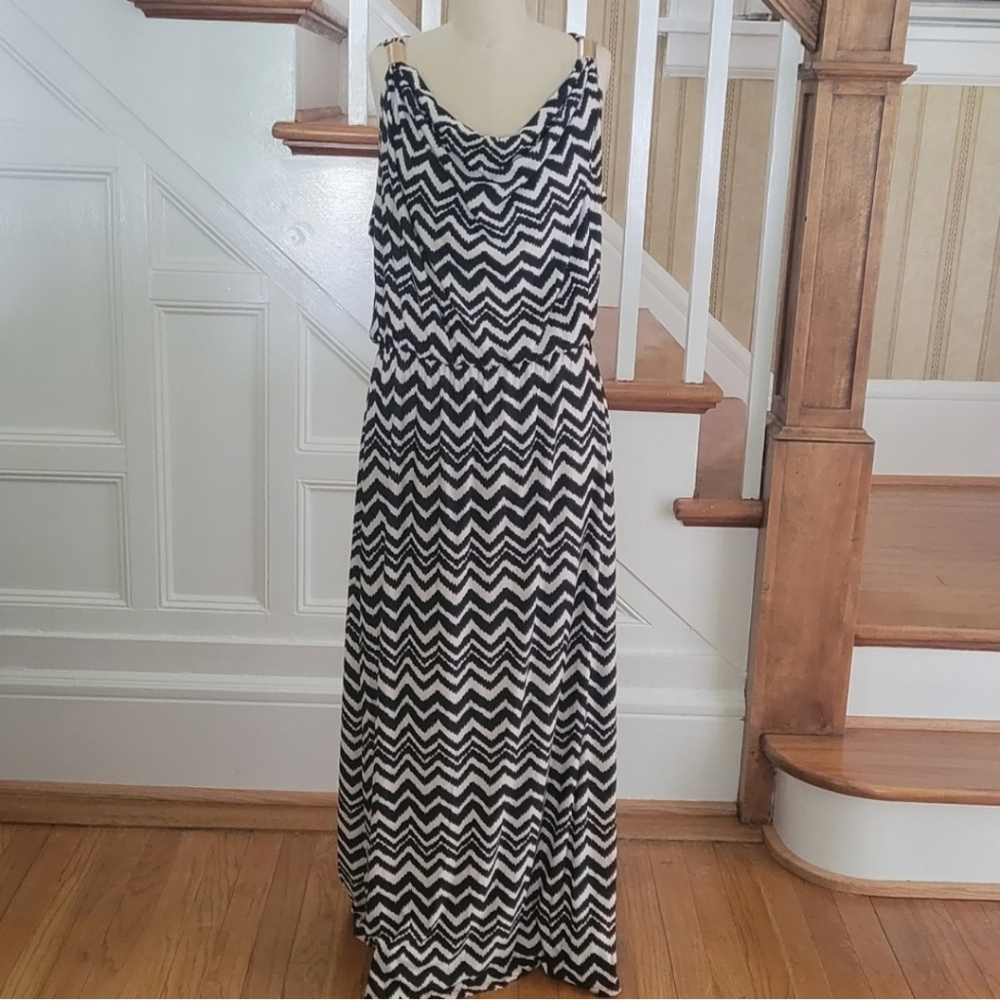 KRISTINE Maxi Black White Dress Size L/XL